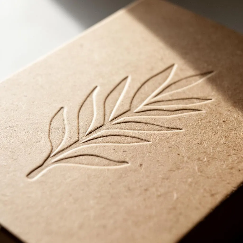 Close-up of a brass embossed detail on packaging